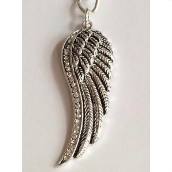 Silver Crystal Angel Wing Necklace 16-19" Angels Plated - Picture 6 of 8